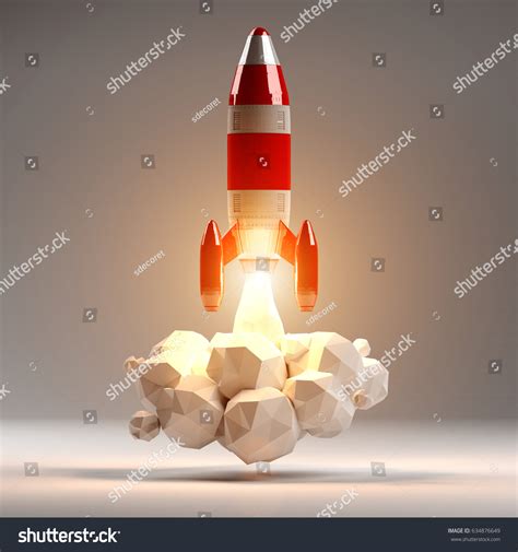 Red White Rocket Launching 3d Rendering Stock Illustration 634876649