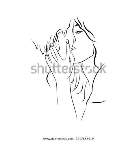 Couple Kissing Line Drawing Man Woman Stock Vector Royalty Free