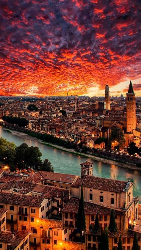 City Italy Verona Panorama Sunset Verona Italy Italy