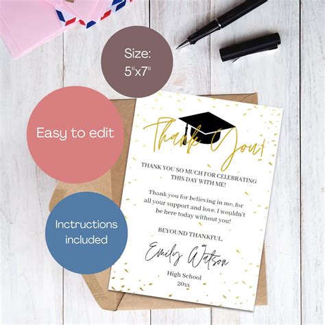 Graduation Thank You Card Template Personalized Graduation - Etsy