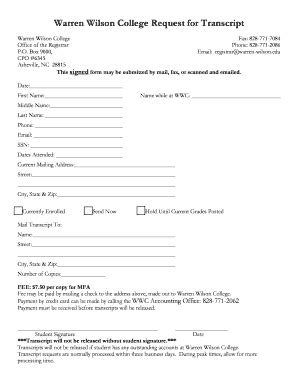 Warren Wilson College Transcript Request Fill And Sign Printable