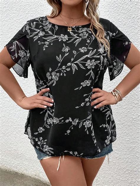 Shein Lune Blouse Imprim Floral Manches Tulipe Mode En Ligne Shein