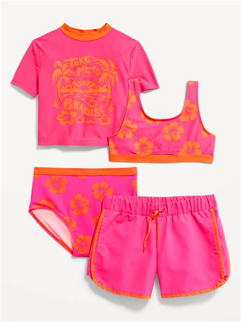 Piece Short Sleeve Rashgaurd And Bikini Swim Set For Girls Old Navy