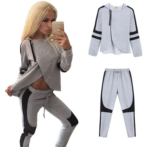 Autumn Women Tracksuits Sport Suits Patchwork Zipper Side Split With