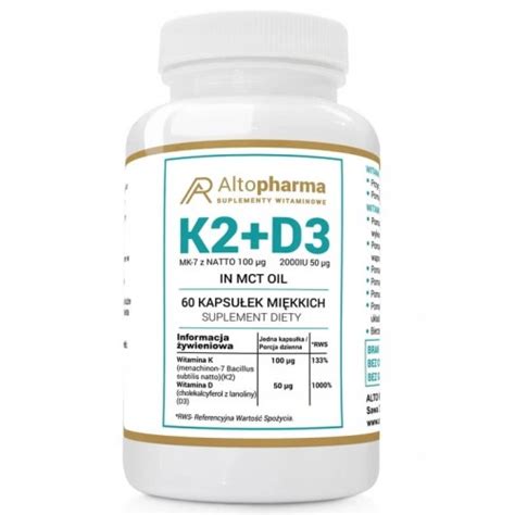 WITAMINA K2 MK7 Natto D3 2000IU OLEJ KOKOSOWY MCT 60kaps Altopharma