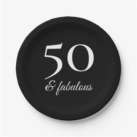 Modern 50th Birthday Black And White Typography Paper Plate