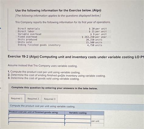 Solved Use The Following Information For The Exercise Below Chegg