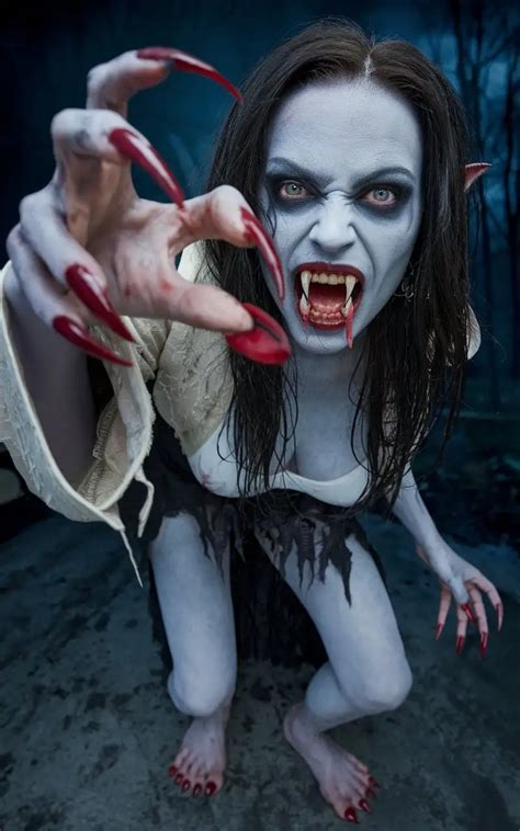 Vampire Female With Clawed Hands And Bloodlust In Horror Setting Ai