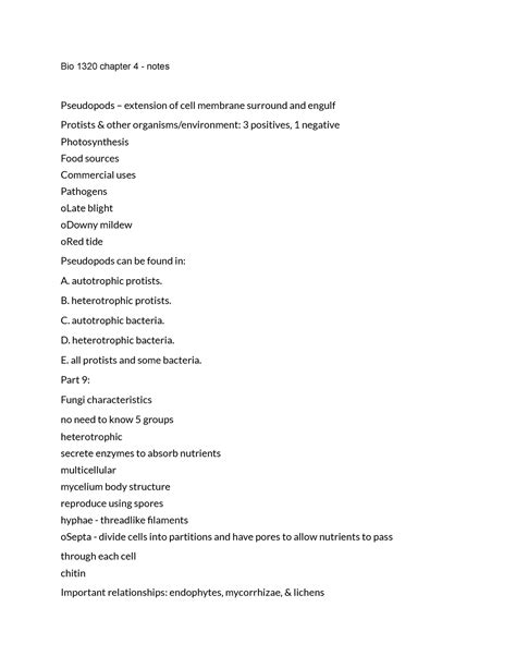 Bio Chapter Notes Bio Chapter Notes Pseudopods