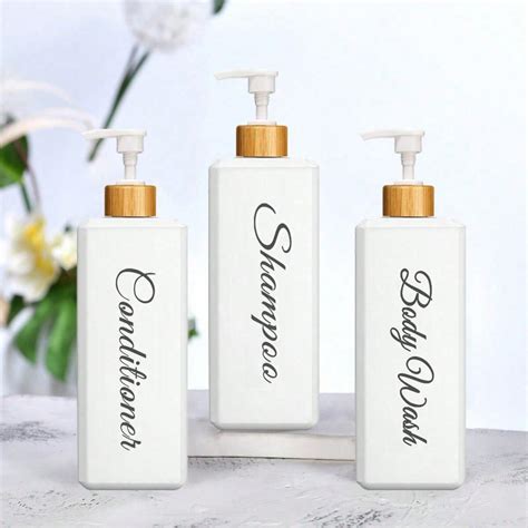 3pcs Set 500ml Square Shampoo Dispenser Bottles With Bamboo Wood Pumps