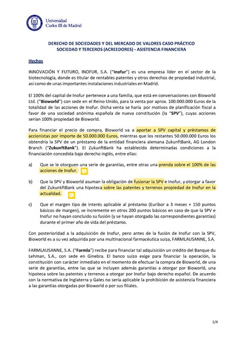 Caso 3 Enunciado DERECHO DE SOCIEDADES Y DEL MERCADO DE VALORES CASO