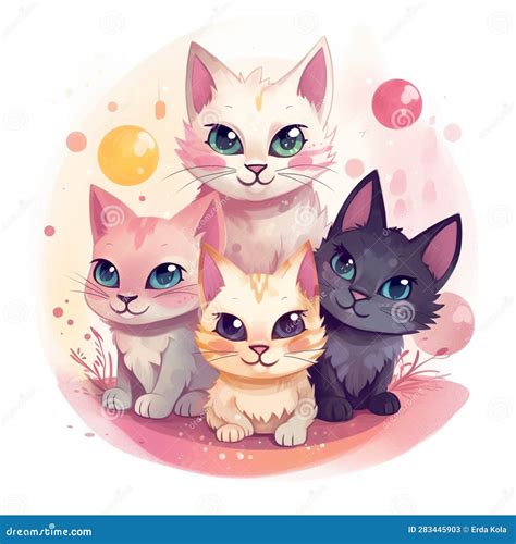 Generative Ai Illustrations Cute Cat Cartoon Characters Illustrations