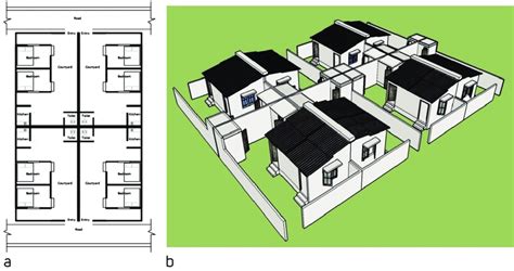 A Plan Of A Cluster Of 4 Houses Sharing Par On Wall Connected By