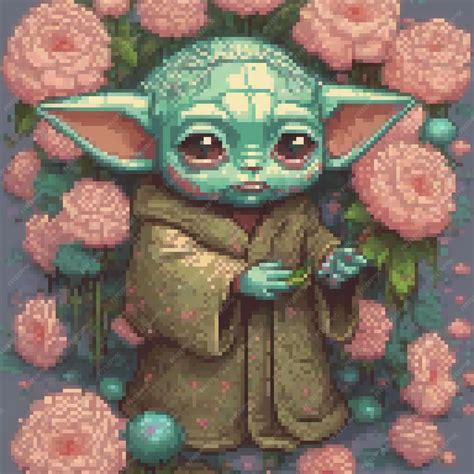 Cross Stitch Pattern Of Baby Yoda In Pixel Art Style Perfect For