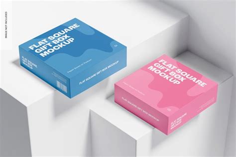 Premium PSD Flat Square Gift Boxes Mockup Perspective