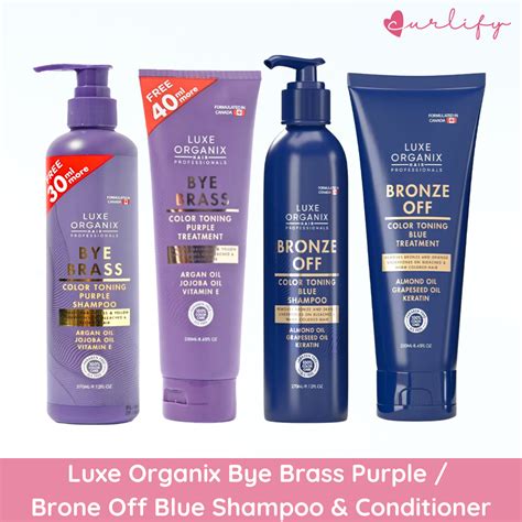luxe organix bye brass purple bronze  blue color toning shampoo