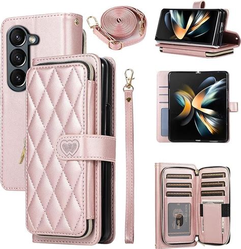 Yytvn Wallet Case For Samsung Galaxy Z Fold 5 With Zipper Card Holder And Shoulder