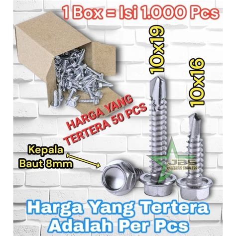 Jual 50 PCS SKRUP SEKRUP BAJA RINGAN 10x19 10x16 BAUT ROOFING SEKRUP