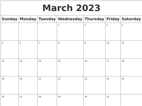 March 2023 Blank Calendar