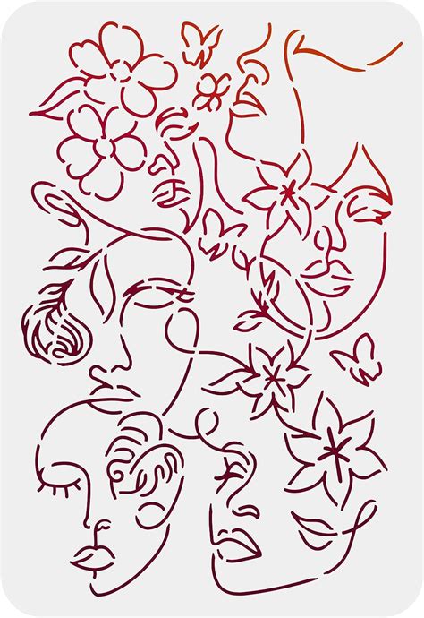 Amazon FINGERINSPIRE Abstract Floral Female Faces Stencil 11 7x8