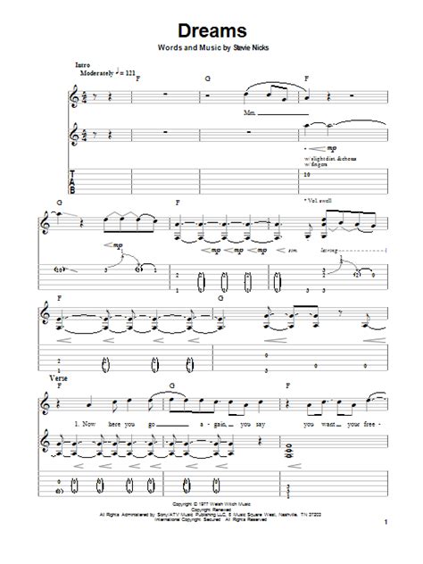 Dreams By Fleetwood Mac Sheet Music For Guitar Tab Single Guitar At