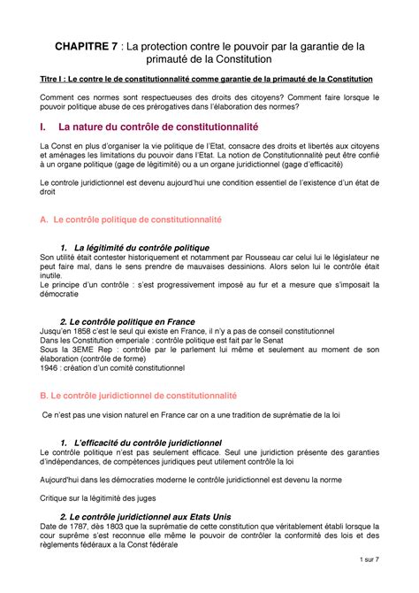 Drt Const Chp Cours De Droit Constitutionnel Chapitre La