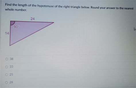 Solved Find The Length Of The Hypotenuse Of The Right Triangle Below