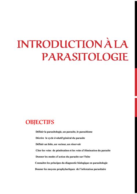 Introduction à la Parasitologie INTRODUCTION À LA PARASITOLOGIE