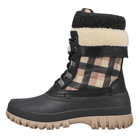 Cougar Womens Creek Premium Faux Fur Winter Boot Black Maple Plaid 7