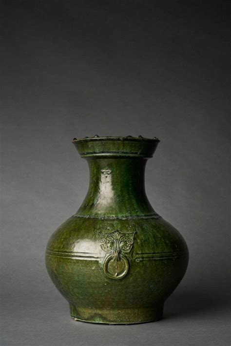 Green Glazed Han Dynasty Pottery Hu Vase Asian Antiquities