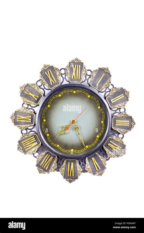 Antique Ornate Clock With Roman Numerals Isolated On White Background