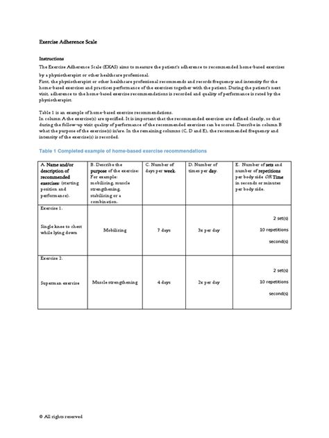 Exercise Adherence Scale | PDF | Physical Therapy | Frequency