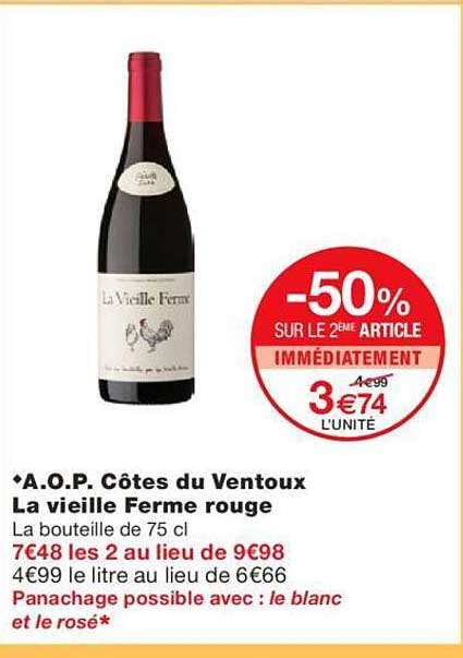 Promo A o p Côtes Du Ventoux La Vieille Ferme Rouge chez Monoprix