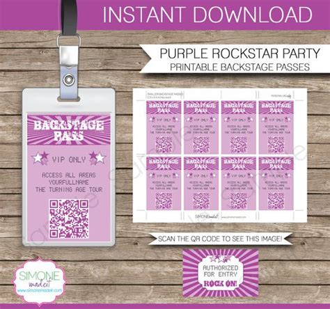 Backstage Pass Template Printable Rock Star Theme Birthday Party