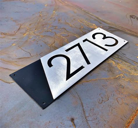 Modern Metal Address Sign Stainless Address Plaque Metal House Numbers Mid Century Modern