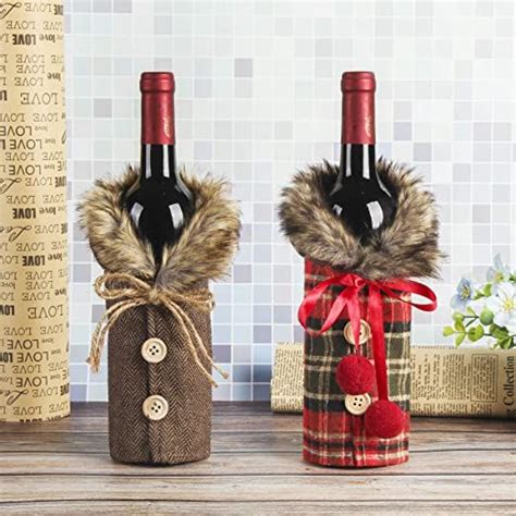 Tanlee 6 Pieces Christmas Sweater Wine Bottle Covers Plaid Wine Bottle Clothes Linen Wine Bottle