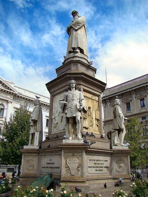 Statue Of Leonardo Da Vinci In Piazza Della Scala Milan Milanesa