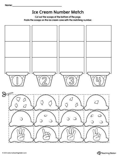 Number Match Cut And Paste 1 Through 4