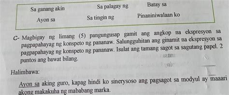 C Magbigay Ng Limang 5 Pangungusap Gamit Ang Angkop Na Ekspresyon