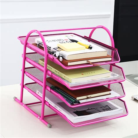 Office Desktop Mesh Storage A4 Paper File Tray 4 Tier Metal Black File