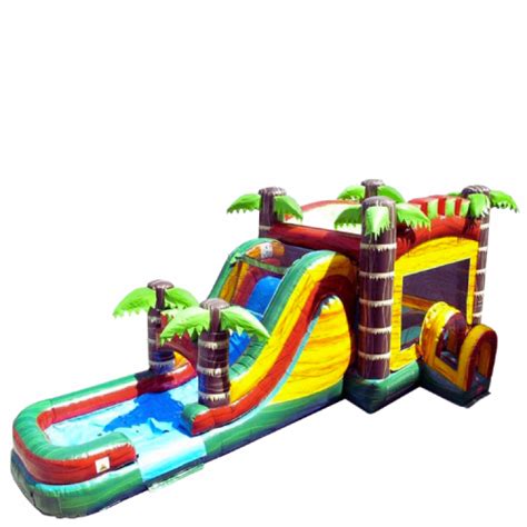 Jungle Yellow Bounce House With A WET Slide Water Slide Bounce