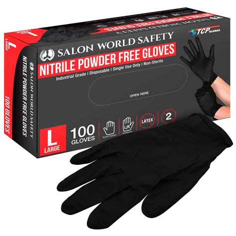 Salon World Safety Black Nitrile Disposable Gloves Box Of 100 Size