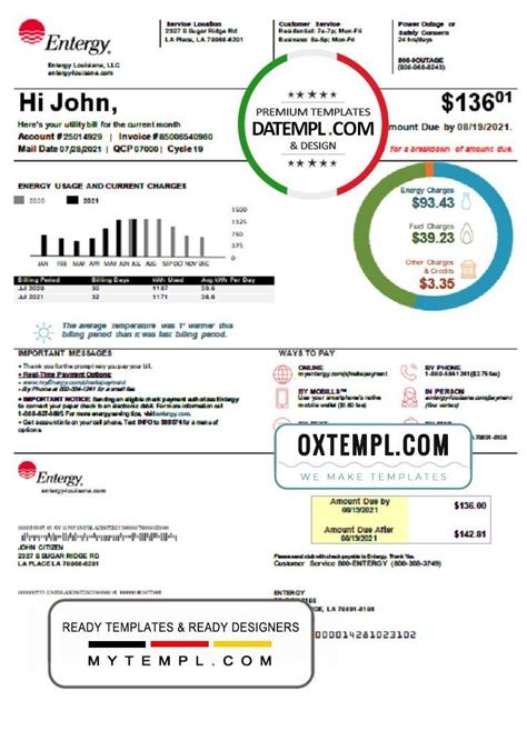 USA Louisiana Entergy Utility Bill Template In Word And PDF Format