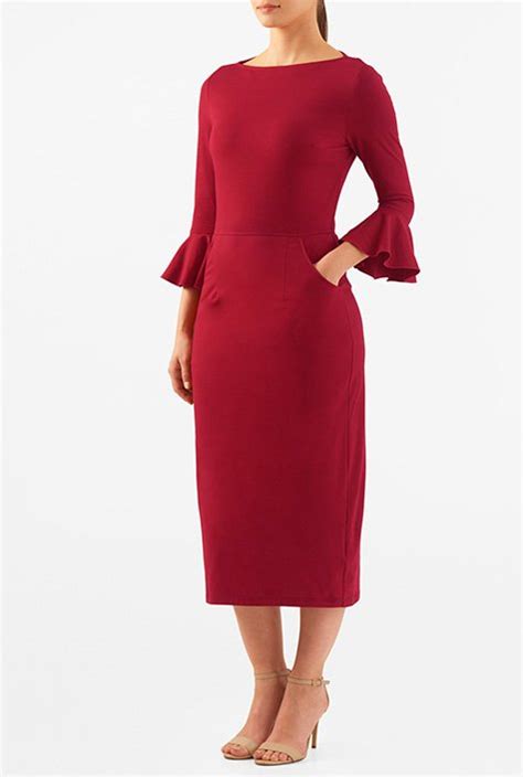 Shop Cotton Knit High Boat Neck Sheath Dress Eshakti