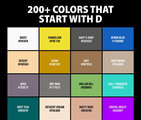 200 Colors That Start With D Names And Color Codes Creativebooster