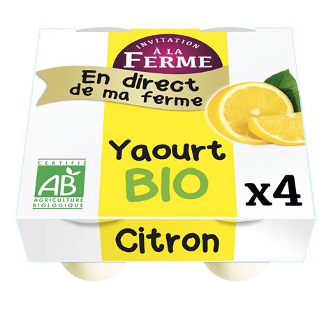 Yaourt citron Bio INVITATION A LA FERME les 4 pots de 125g à Prix