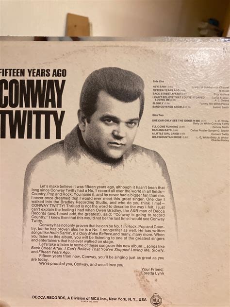 Conway Twitty Fifteen Years Ago Vinyl Lp Decca DL 75248 Classic