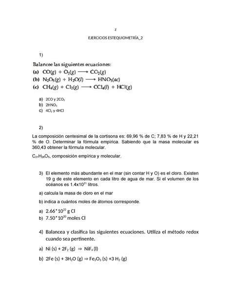 Ejercicios estequiometría 2 con respuestas z EJERCICIOS