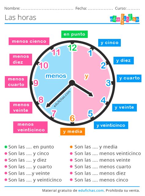 Aprender Las Horas Del Reloj Actividades Gratis En PDF