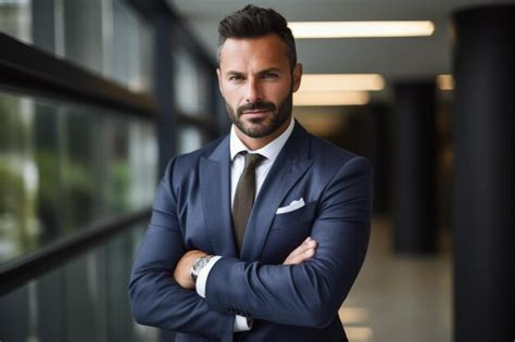 Premium Photo Confident Businessman Standing With Arms Crossed